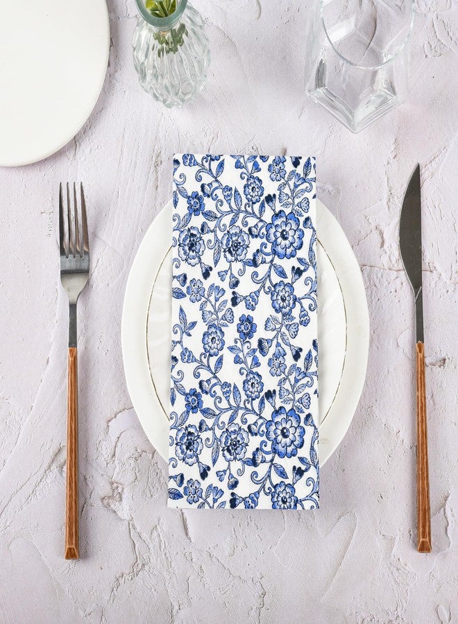 AimFun Blue Floral Guest Napkins Disposable Blue and White Hand Towels Decorative Watercolor Spring Flowers 3 Ply Paper Napkins for Bathroom Toilet Powder Room Dinner Christmas Party Supplies (100) - Image 4